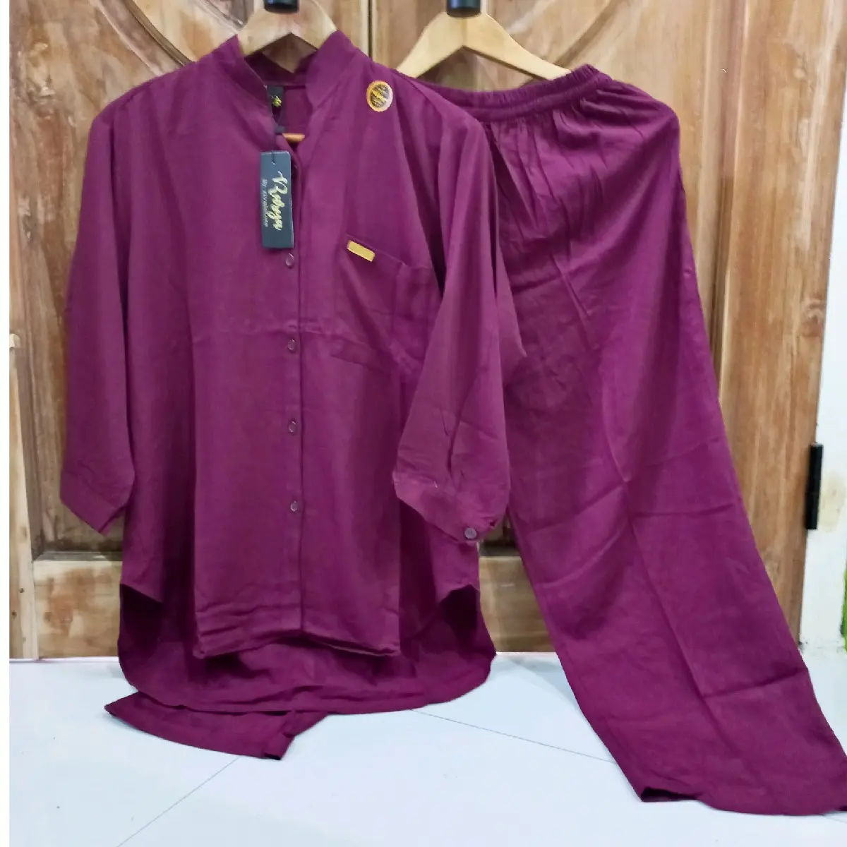 set panjang polos rayon twill | setelan kemeja polos premium oneset kekinian Polos Katun