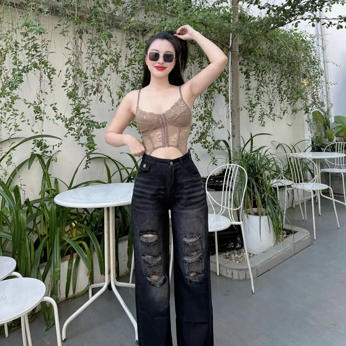 ( NẤM LÙN SUÔNG 1m55 ) QUẦN JEANS SUÔNG, QUẦN BÒ SUÔNG RÁCH THỜI TRANG, HÀNG QCCC MẪU MỚI Women ms150