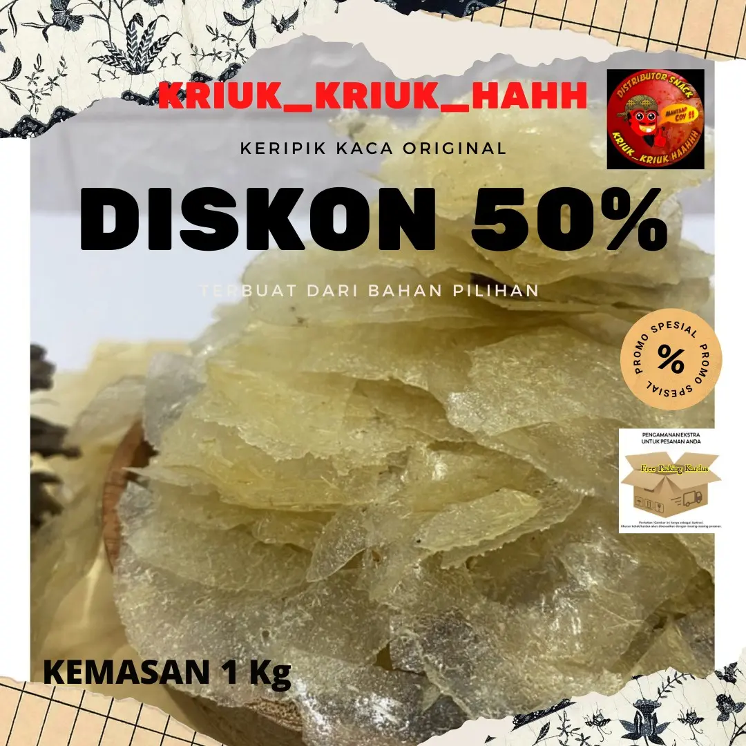 Keripik kaca asin 1 kg Pedas Food Kering Singkong Snacks Snack Cemilan Kripik Kripca