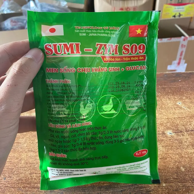 Men Glucan Sumi Zym S09 100g phòng ngừa tiêu chảy tăng tính thèm ăn phân khuôn ít mui ít mùi giảm chi phí chăn nuôi 3