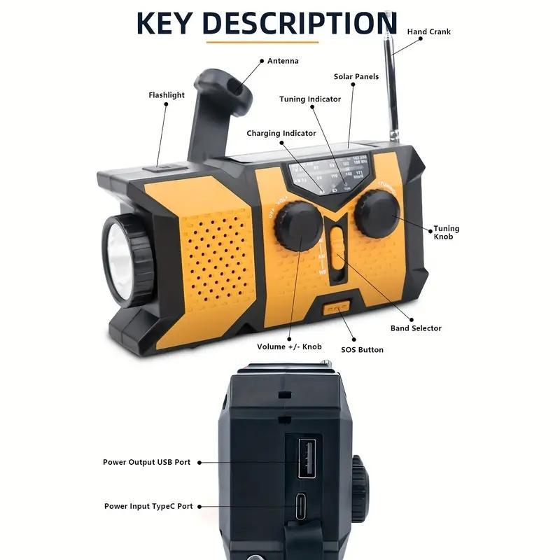 Product Introduction of Solar Emergency NOAA Weather Radio, Portable Hand Crank AM/FM/NOAA Radio with LED Flashlight & SOS Siren, Emergency Hand Crank Weather Radio 14