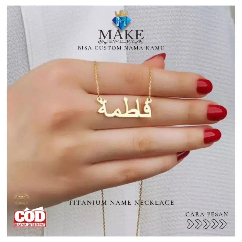 Make Kalung Nama Arab Titanium Anti Karat Custom Nama Gold dan Silver