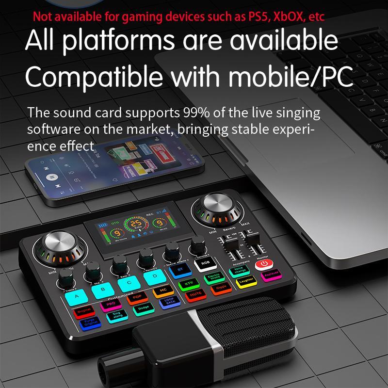 Live Podcast Equipment Set, Professional Live Sound Card with DJ Mixer Effects and Voice Changer, Suitable for Streaming, Podcast Recording, Gaming, TikTok, YouTube Live 7