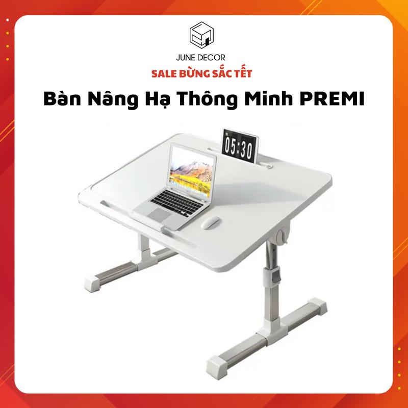Bàn Nâng Hạ Thông Minh PREMI - Bàn Bệt Tuỳ Chỉnh Độ Cao Có Khe Cắm Điện Thoại, Thanh Đỡ Laptop