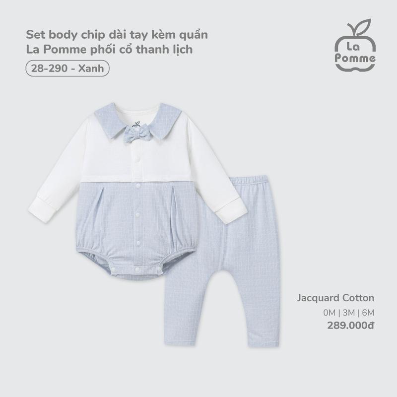  Set body chip dài tay kèm quần La Pomme phối cổ thanh lịch - Sợi Jacquard Cotton thoáng khí an toàn – Bé trai - 0M - 6M 