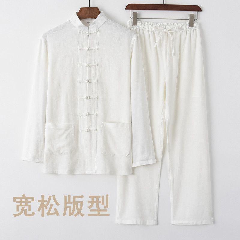 Bộ Đồ Tang Vải Lanh Cotton, Bộ Dài Tay Phong Cách Trung Quốc Cho Nam, Thiết Kế Cổ Điển Trung Quốc Có Cúc, Dáng Rộng Vừa Vặn, Thích Hợp Cho Nam Trung Người Già Và Cao Tuổi, Bộ Đồ Hình Thái Cực Quyền Trung Quốc, Có Sẵn Năm 2025 4