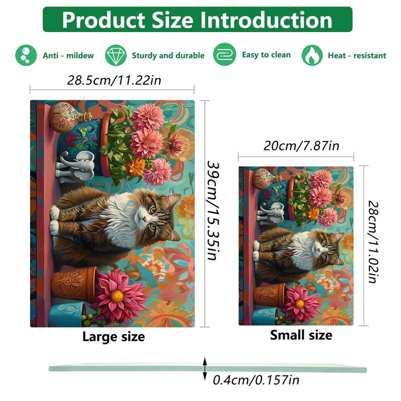 Cat & Floral Pattern Kitchen Cutting Board, Durable Heat Resistant Chopping Board, Non-slip Kitchen Chopping Board, Kitchen Decor 1