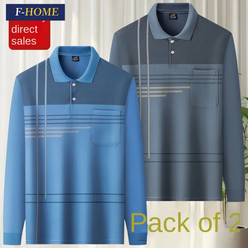 F-HOME Middle-aged and Elderly Men's Spring New Polo Shirt Dad's Long Sleeve Casual Loose T-shirt Turn-down Collar Top Small Shirt