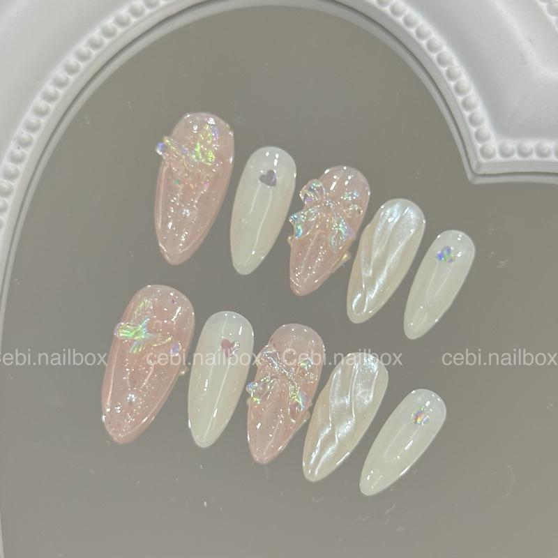 Nail box thiết kế thạch cam nhũ C833 charm nơ tráng gương tôn da