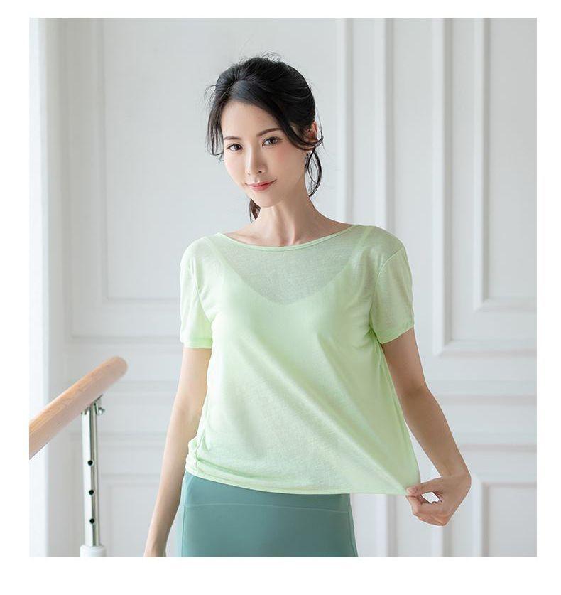 Product Introduction of Quần Áo Tập Yoga Áo Phông Ngắn Tay, Dành Cho Phụ Nữ, Phong Cách Cổ Tích Thanh Lịch, Thiết Kế Lưng Ngầu Dáng Rộng Thích Hợp Chạy Bộ Và Thể Dục, Áo Thể Thao Ngắn Tay 5