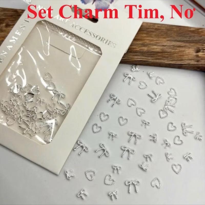 Set charm Nơ + Tim gắn móng, phụ kiện làm nail