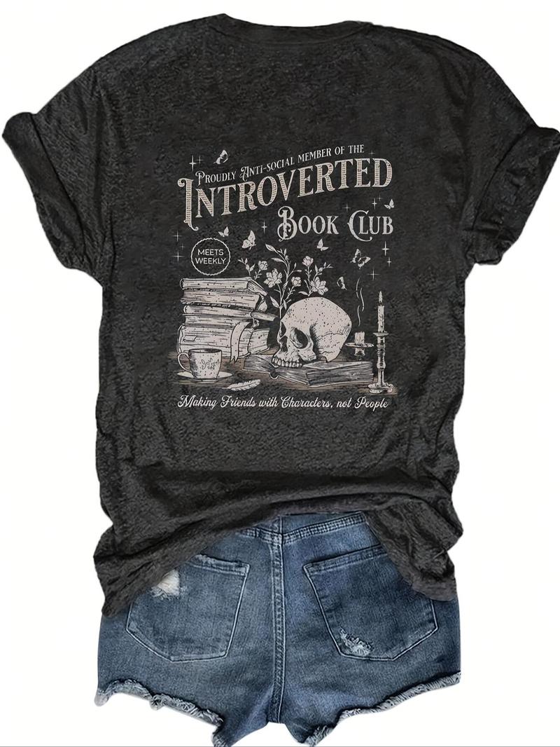 Product Introduction of Women's Letter Print Round Neck Graphic Tee, Vintage Trendy Casual Short Sleeve T-shirt for Daily Wear, Ladies Summer Tops 1
