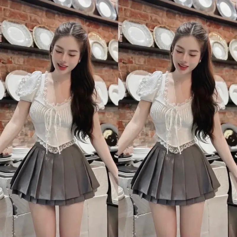 Áo kiểu ngắn tay cột dây bigsize 50-90kg TN8 chất lụa hàn mềm mát có mút đính ren mặc đi chơi tiện lơi