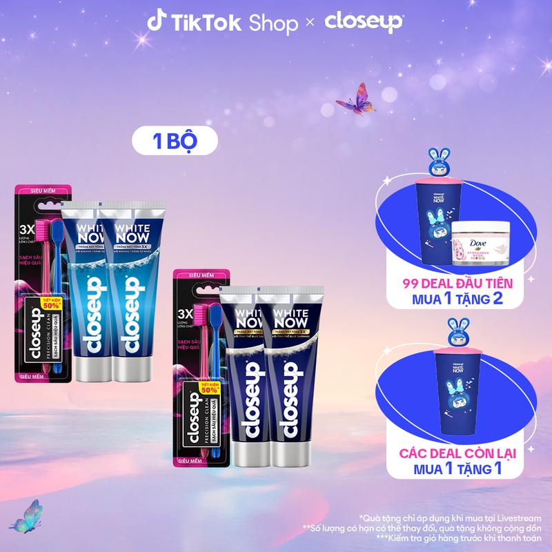 Combo 2 bàn chải đánh răng closeup precision & bộ 2 kem đánh răng Close Up White Now 100g 1