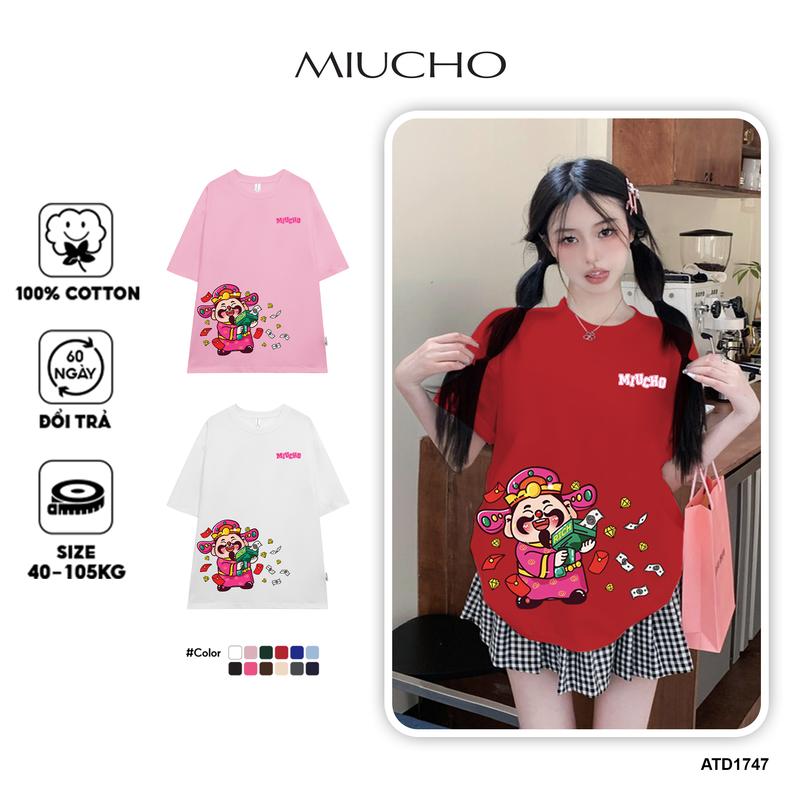  Áo thun tết form rộng cổ tròn chất vải cotton 2c  co giãn thoáng mát ATD1747 Miucho in mix 