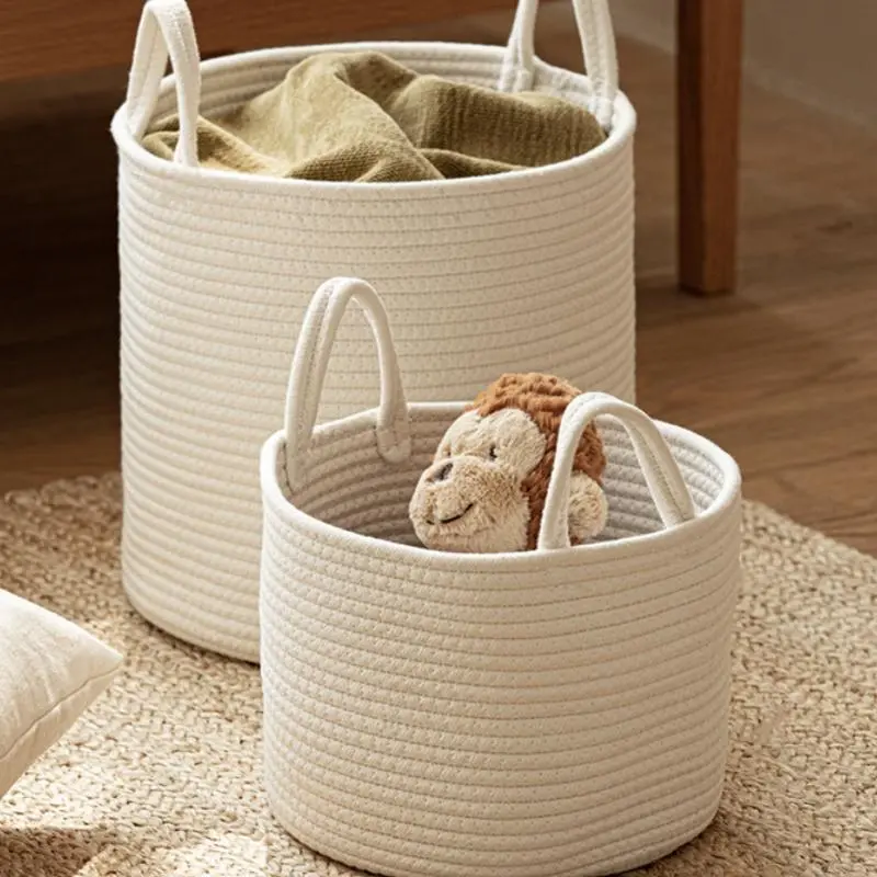 Woven Storage Basket, 1 Count Multifunctional Storage Basket with Handle, Home Organizer for Living Room & Bathroom 2
