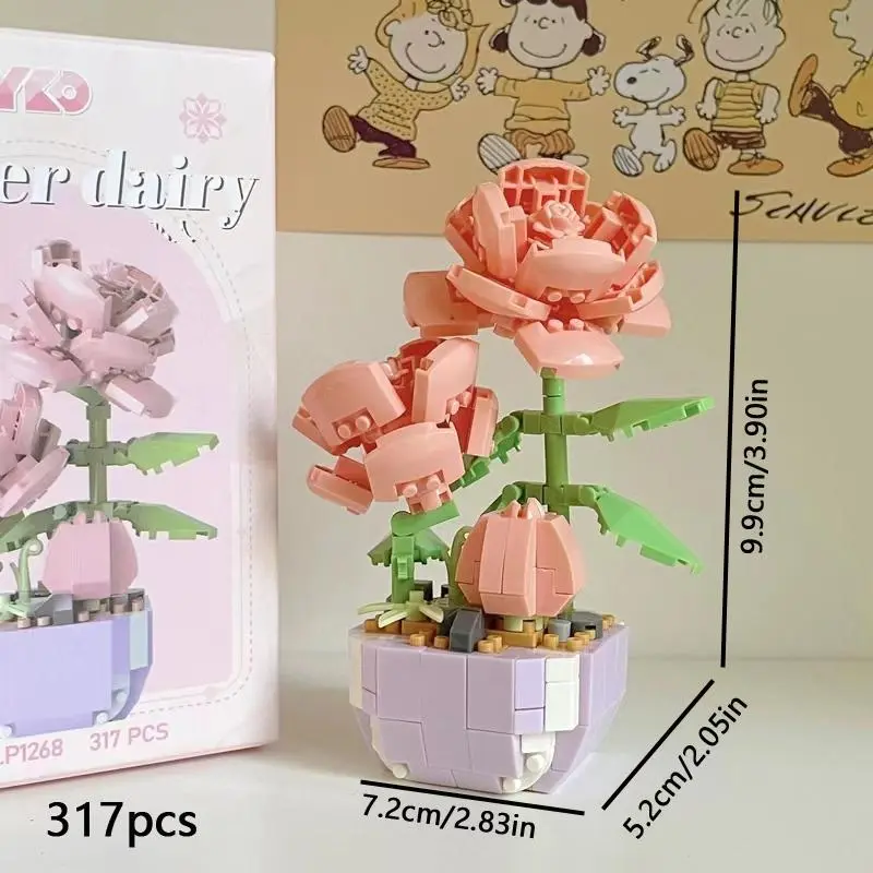 Rose Design Building Blocks, 1 Set Creative Flower Building Blocks, Building Toys for Kids & Adults 1