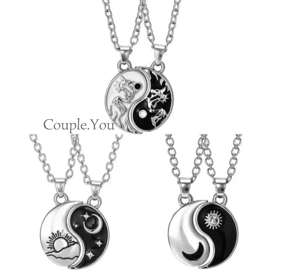 Kalung Couple Yin Yang Hitam Putih Setengah Sepasang (2pcs)