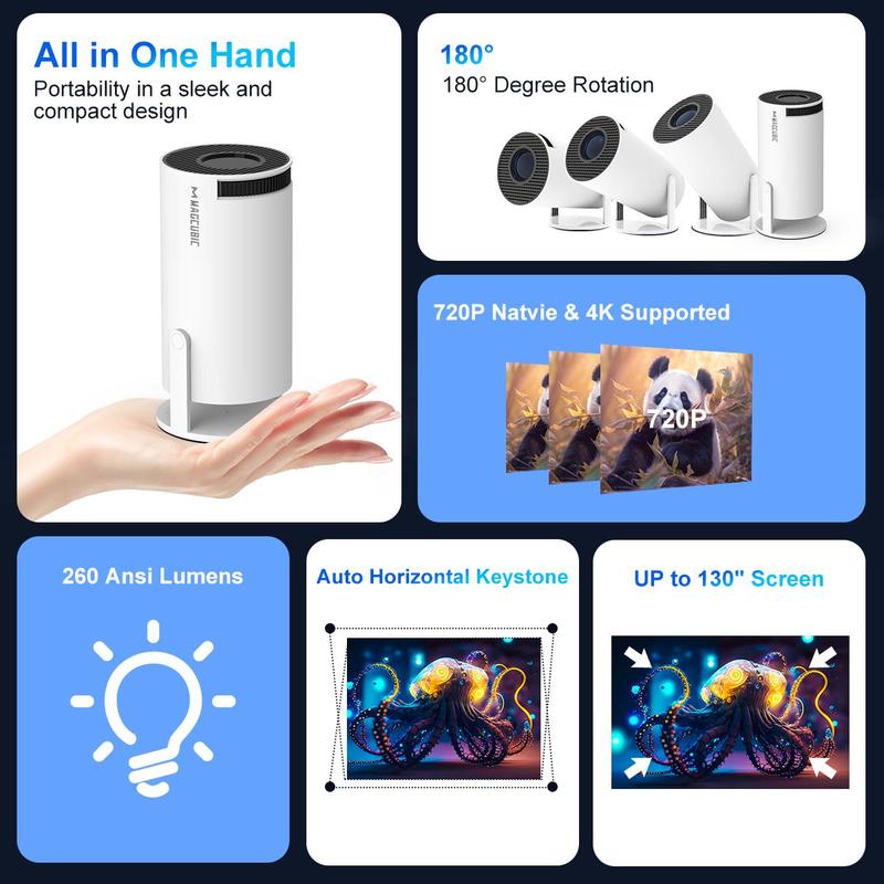 MAGCUBIC HY300 Portable Projector, 3D Projector with 180° Rotatable Function, WiFi6 Projector with BT 5.0, Home Theater Projector for Ceiling Outdoor 3