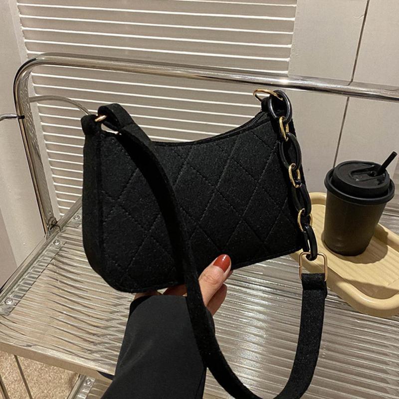 Túi Nỉ Cho Nữ, Xu Hướng Phong Cách Hàn Quốc, Túi Kẹp Nách Tối Giản, Túi Đeo Vai Thường Ngày Màu Trơn Có Dây Xích, Túi Vuông Nhỏ Hàng Mới Về Năm 2024