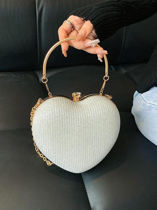 Women's Elegant Heart Shaped Design Evening Bag, Fashion Chain Strap Purse Shoulder Bag for Party, Trendy All-match & Exquisite Bag for Birthday Gift, Valentine's Day, Gift 1