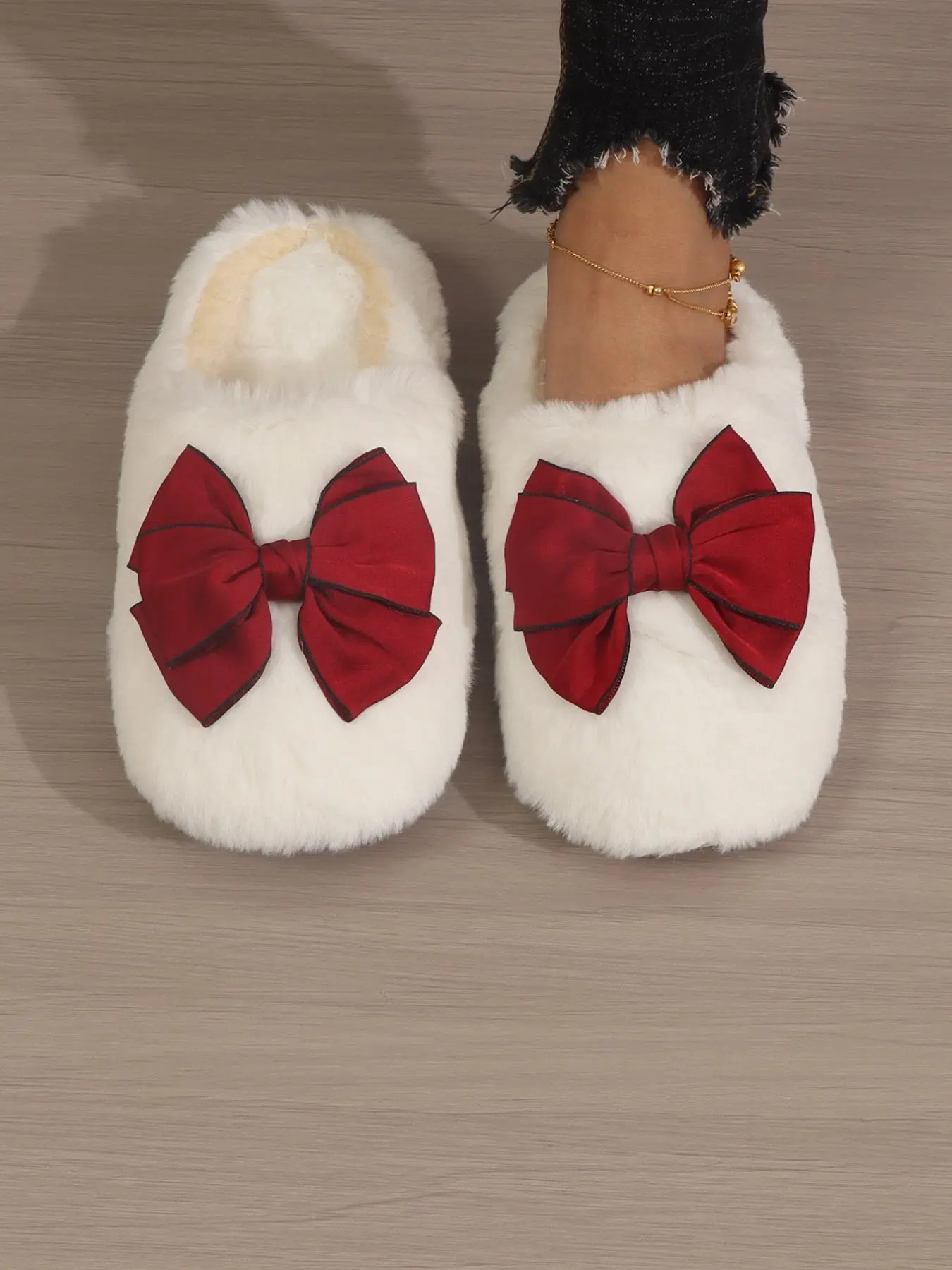 Women's Bow Decor Soft Cushioned Slippers, Cute Bowknot Design Plush Bedroom Slippers for Fall & Winter