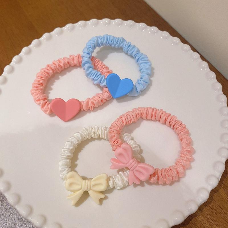 New Cheese Heart Wrinkle Hair Band Candy Color High Elastic Bow Headband Little Fresh No Harm Sweet Hair Rope Children Headdress 3