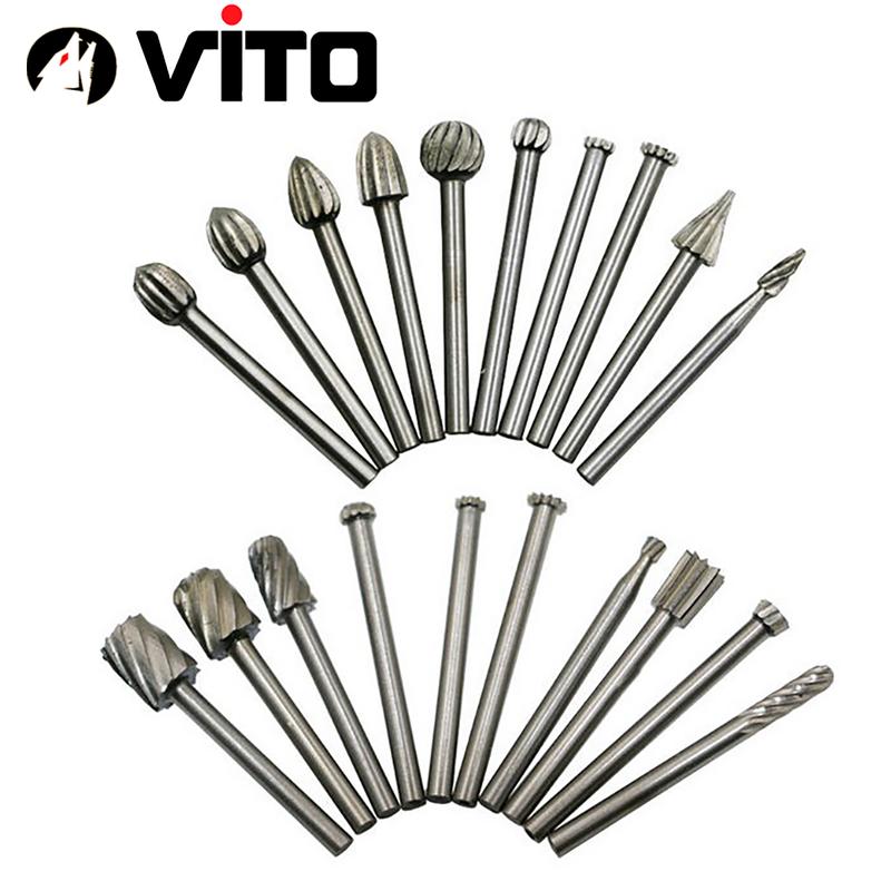 Bộ 10/20 Đầu Mũi Mài Khắc Làm Gỗ Lũa VITO Phủ Titanium Cán 3mm