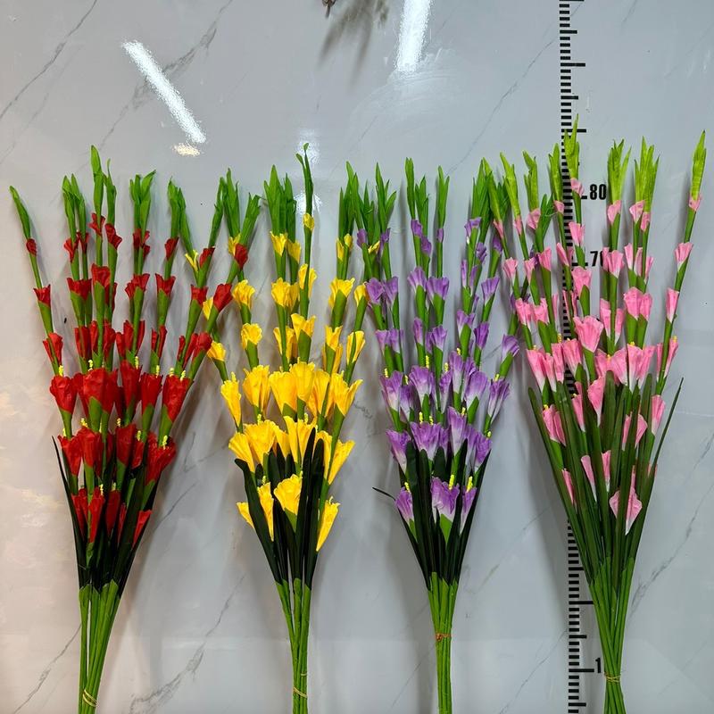 [10 cành] hoa lay ơn ( hoa đơn),1 cành cao 90 cm gồm 6 đầu bông chất liệu hoa lụa , thân bọc kẽm uốn chỉnh theo ý, phù hợp với nhiều loại bình , trang trí nhà cửa, quán ,ban thờ ... decor  Decor Phòng Trang Trí Nhà