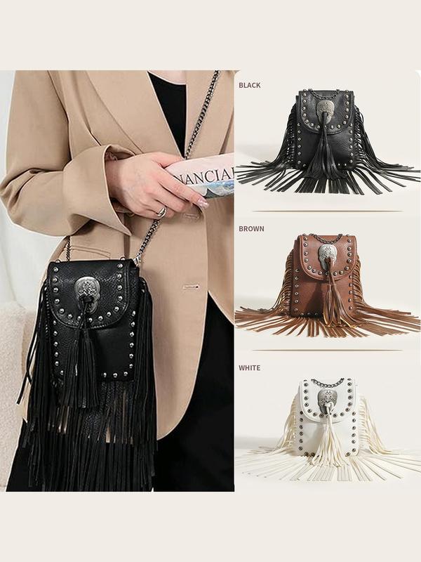 Women's Punk Style Rivet & Tassel Decor Crossbody Bag, Trendy Vintage Crossbody Bag, Chic Crossbody Bag for Daily Use 8