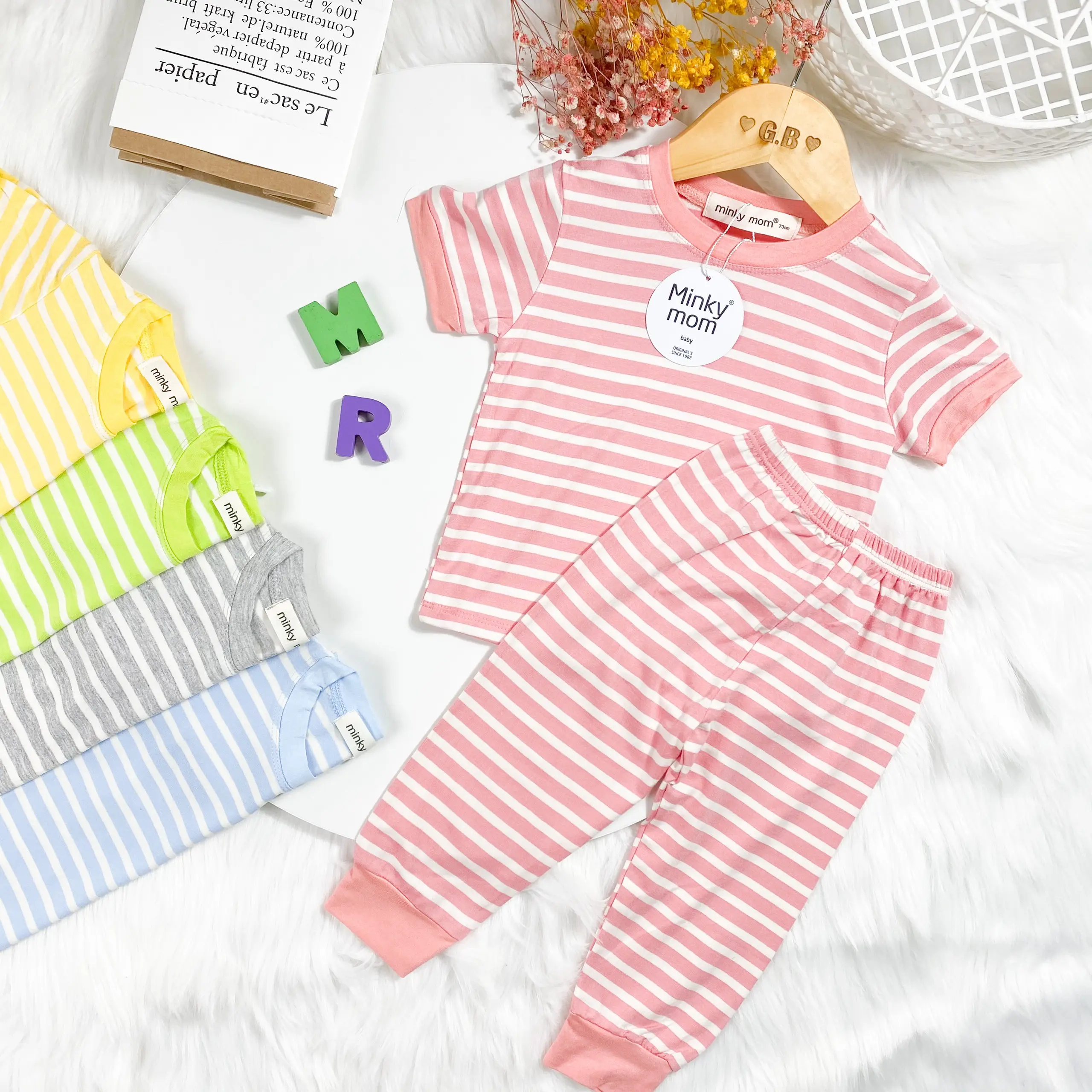 Bộ tay ngắn quần dài vải Sọc Dệt Minkymom Cho Bé TN-TR07