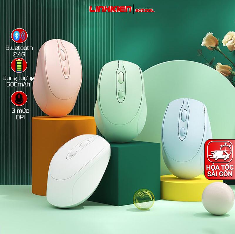 Chuột Không Dây Bluetooth 5.2 & USB 2.4G Âm Click Êm Ái 3 Mức DPI Có Sạc Pin
