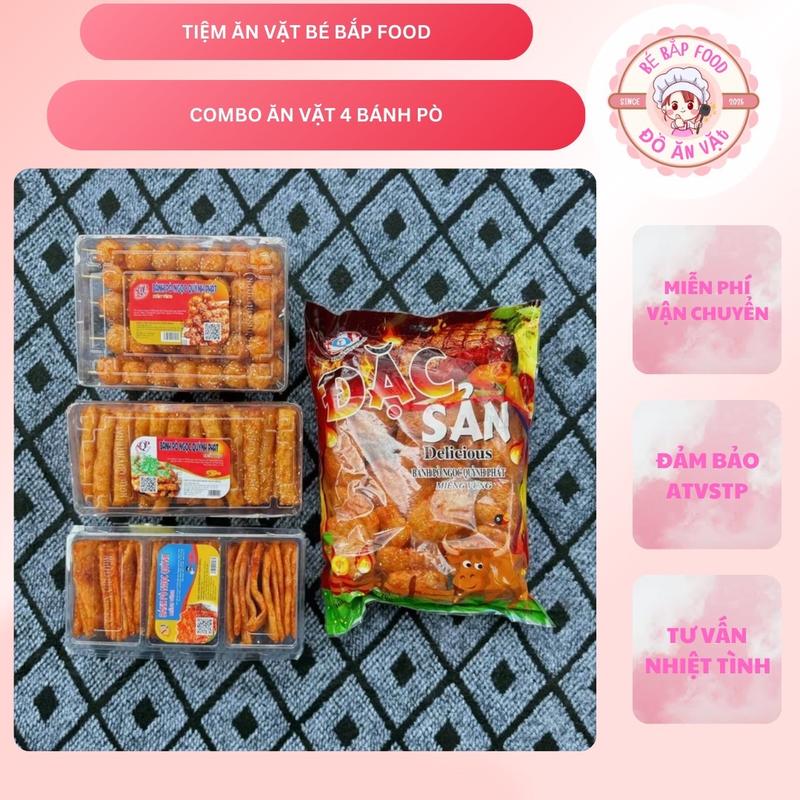  Combo 4 món bánh pò: bánh pò xiên vừng  bánh pò quẩy hộp,bánh pò miếng vừng bánh pò đặc sản Bắp Foods Snack Ăn Vặt Thịt 