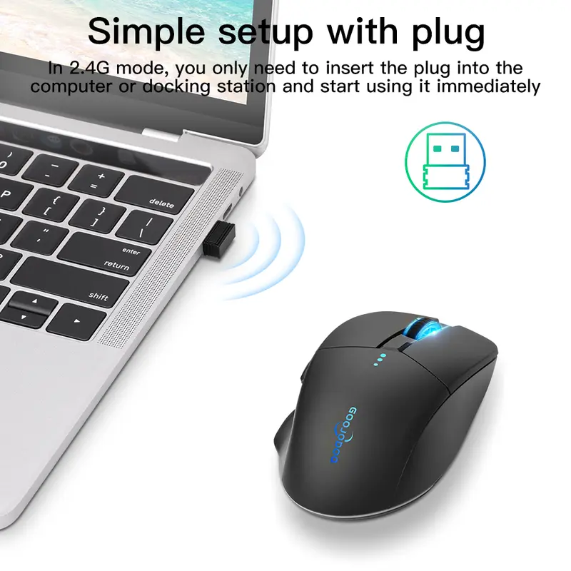 【COD/GOOJODOQ】 Wireless Mouse 4000DPI USB Computer 2.4GHz Mouse Ergonomic Scrolling Battery Display Bluetooth Mouse 5
