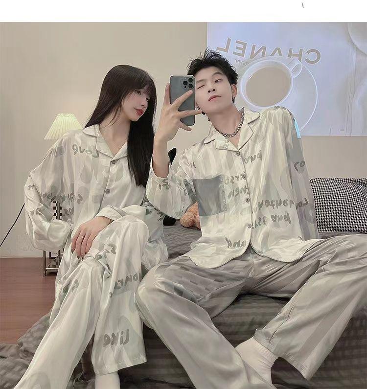 Product Introduction of Đồ Ngủ Cặp Đôi Bộ Đồ Mặc Nhà Mùa Hè Cho Nam Mùa Xuân Và Mùa Thu Bằng Lụa Nhân Tạo Mỏng Dài Tay ngoại Cỡ ngoại Cỡ Áo Polo 4