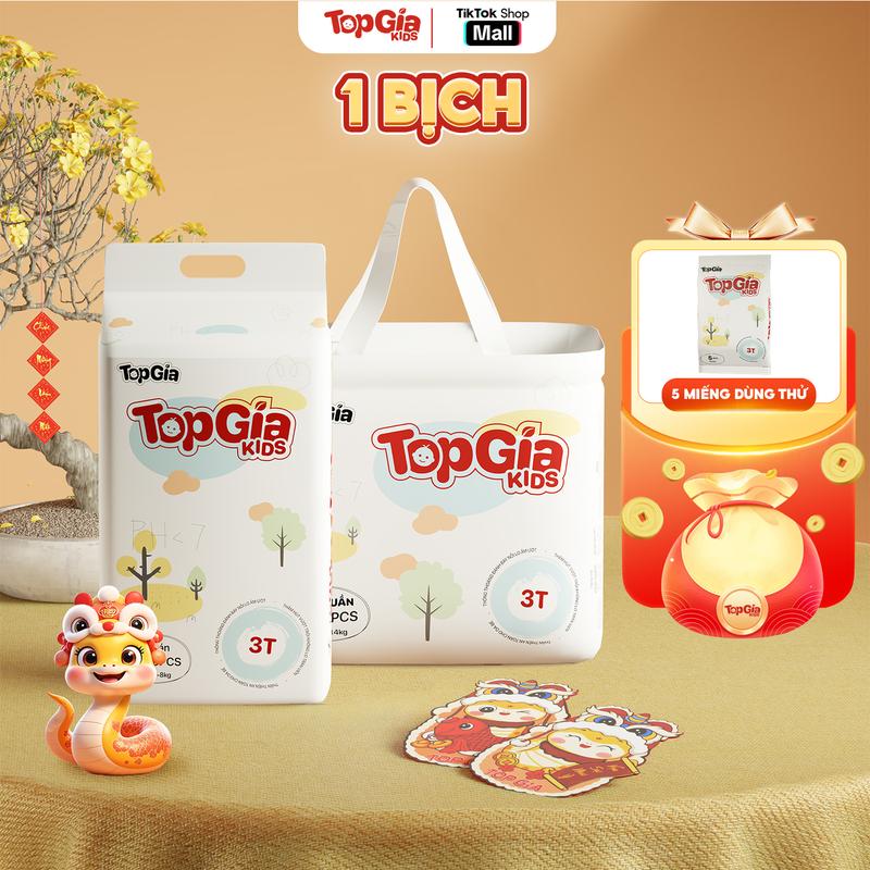 (DEAL LIVE) 1 BỊCH Tã Bỉm Topgiakids pH<7 an toàn cho da bé, mềm mại, mỏng nhẹ, chống tràn tối đa, đủ size từ S đến XXXL cho bé (Không quà)  (Bỉm)