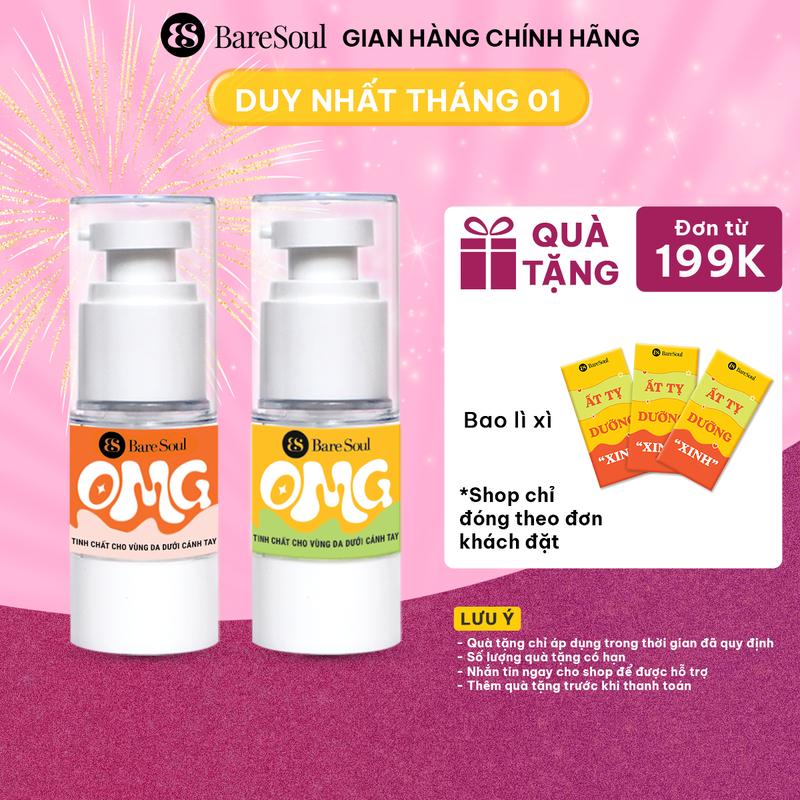 [ ĐƠN 199K TẶNG BAO LÌ XÌ ] Combo Serum cho nách hỗ trợ che khuyết điểm, hỗ trợ giảm thâm nách &hỗ trợ làm sáng nách BareSoul OMG 20G + Serum nách hỗ trợ ngăn mồ hôi, hỗ trợ khử mùi BareSoul  20G