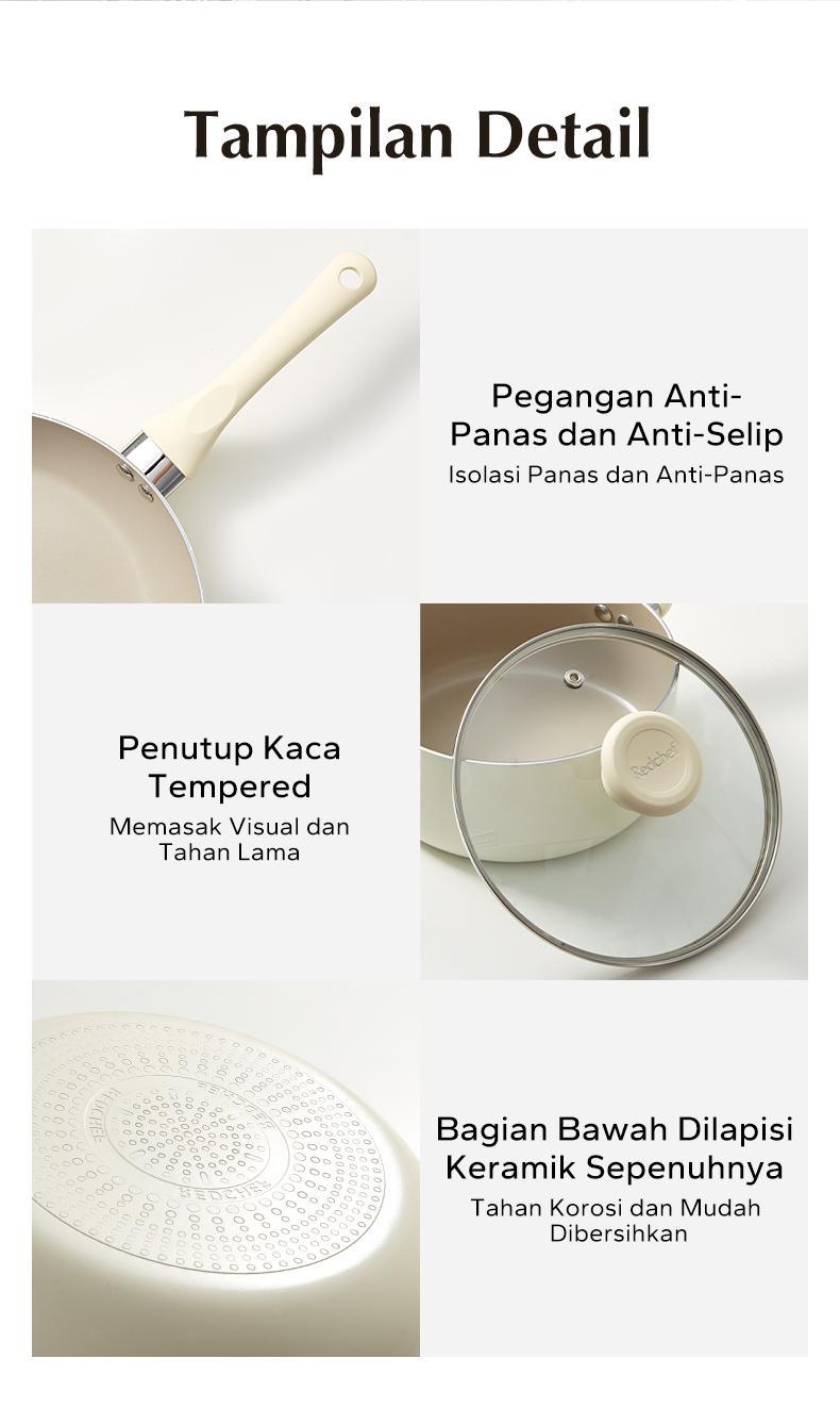 Redchef Nonstick Ceramic Rock 12 Pcs Peralatan Masak Set Non PFAS & PTFE & PFOA Cocok untuk Semua Kompor Wok Penggorengan Panci Induksi Tutup Panci Panci keramik peralatan dapur - 12 Buah Set