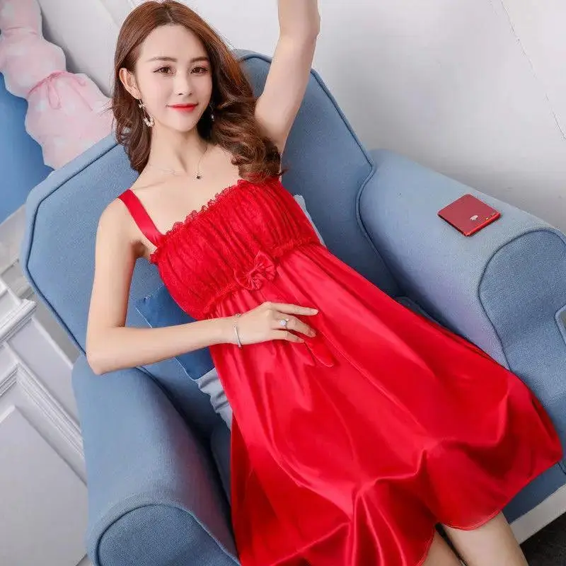 Váy Ngủ Mùa Hè, Chất Liệu Lụa Lạnh Gợi Cảm, Váy Hai Dây Phong Cách Công Chúa, Dành Cho Nữ, Ngoại Cỡ, Thích Hợp Mặc Nhà, Đồ Ngủ Mùa Hè