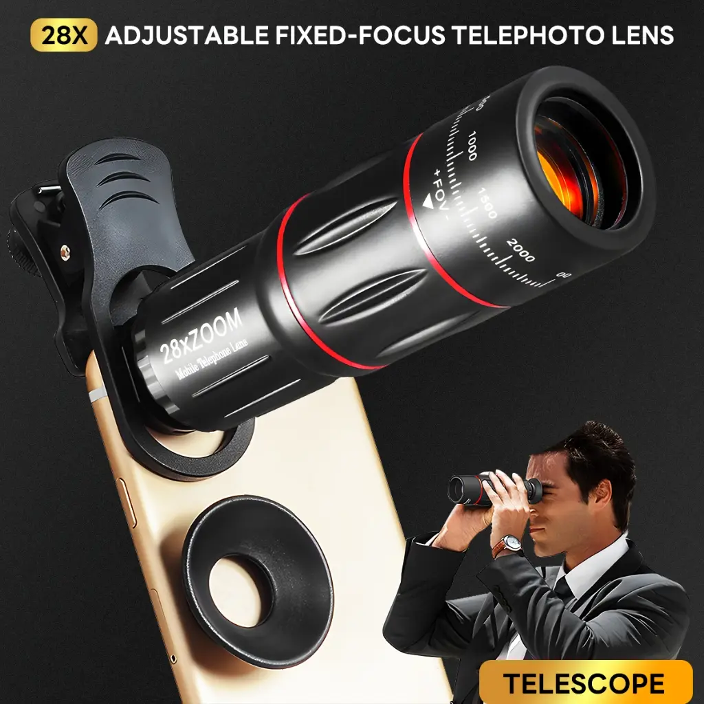 Bộ ống kính máy ảnh điện thoại, HD, Zoom tele 28X, Góc rộng, Ống kính điện thoại Macro, Thích hợp cho điện thoại, Ống kính mắt cá