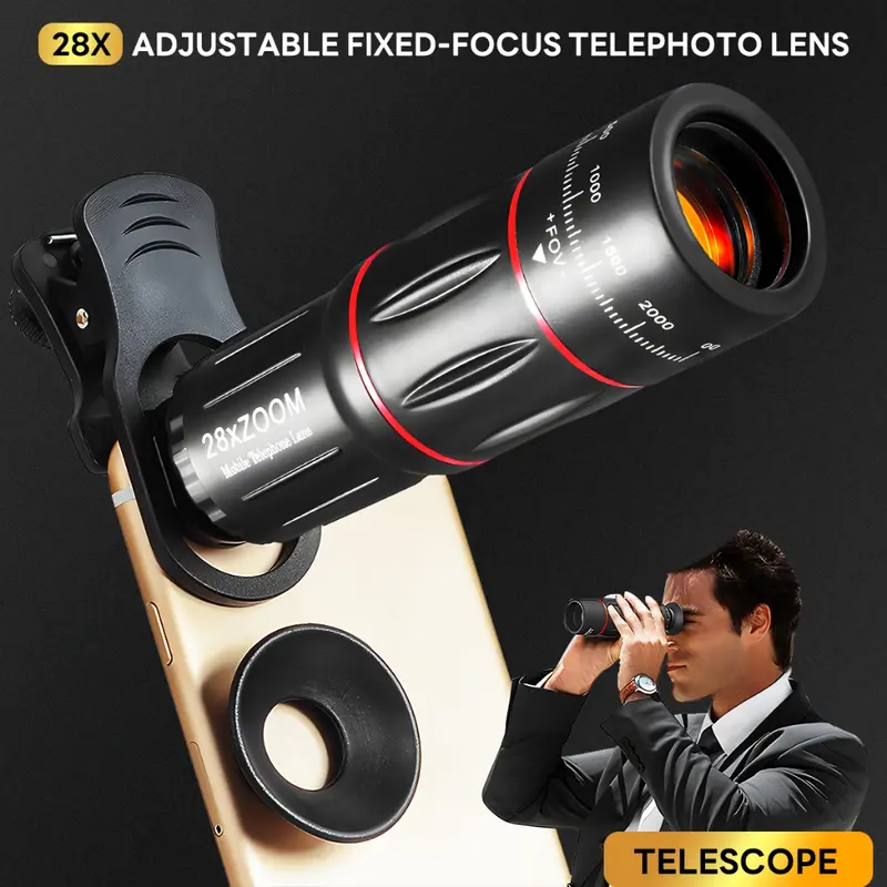 Bộ ống kính máy ảnh điện thoại, HD, ống kính điện thoại 25X zoom tele, ống kính macro và mắt cá điện thoại góc rộng, thích hợp cho điện thoại thông minh, [Thanh Toán Khi Nhận Hàng] 0