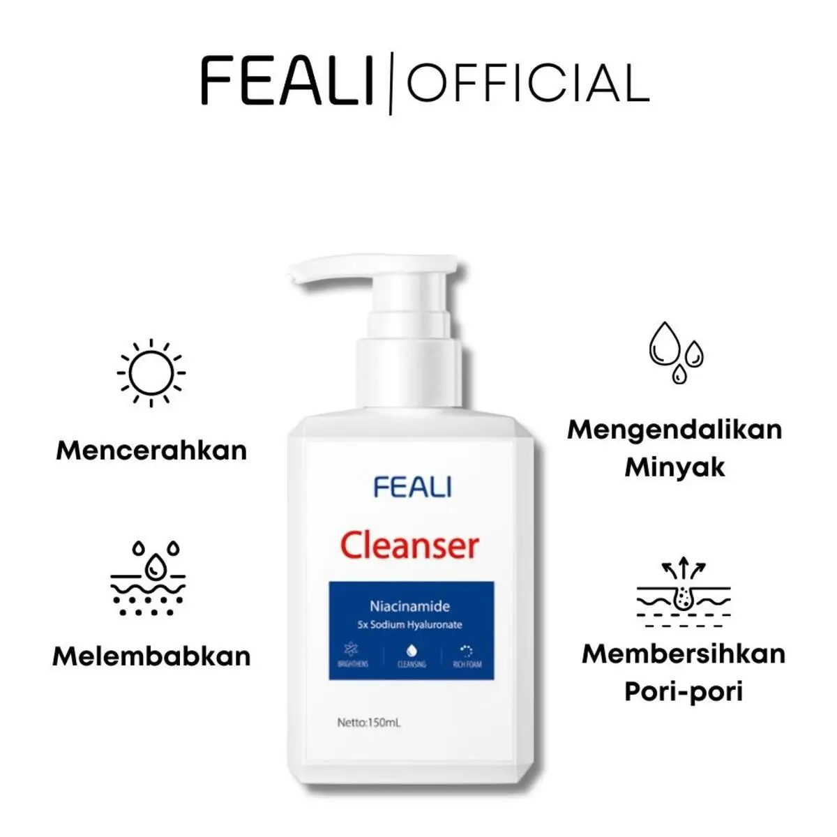 FEALI Cleanser Niacinamide 5X Sodium Hyaluronate Cleanser Facial Wash Gentle Cleanser For All Skin Type 150ml Kotoran Membersihkan Mencerahkan Wajah Kering