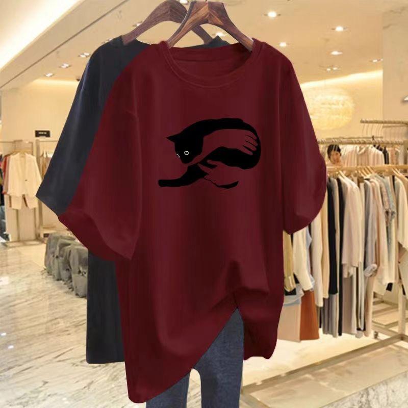 Áo Thun Cotton ngắn Tay Phiên Bản Lớn, Hàng Châu Âu Mới Mùa Hè Dáng Rộng Vừa Vặn, Áo Dài Trung Bình Phiên Bản Lớn, 2025 3