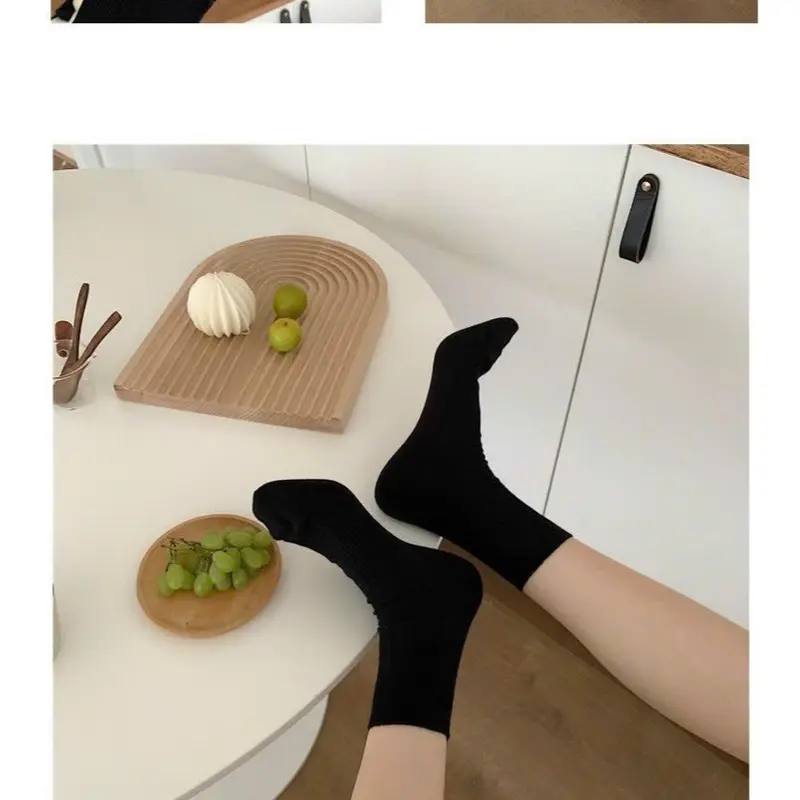 Set 5 đôi Tất cao cổ nữ phong cách Vintage Hàn Quốc, vớ nhún cao cổ nữ nhiều màu chất cotton mềm mịn HQ 6