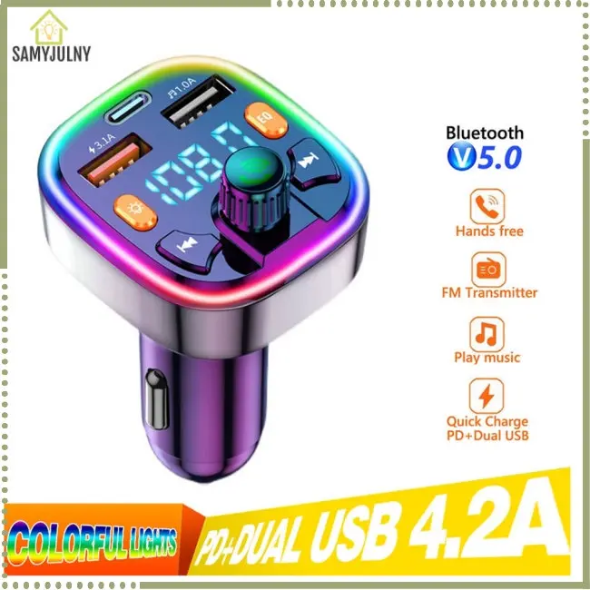 Bộ phát SAM-fm cho ô tô, micrô bên ngoài, USB Dual, Pd, loại C, bộ sạc ô tô sạc nhanh, Bluetooth-compatible 5.0 tay