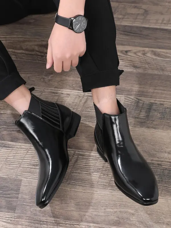 Men's Business Style Solid Color Chelsea Boots, Fashionable PU Leather Ankle Boots for Daily Wear, Casual Trendy Shoes for Party, Daily Clothing Decor 4