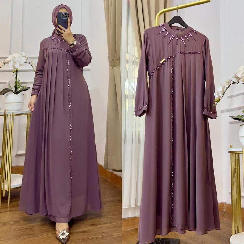 Najah Fashion Alfai Dress Lebaran 2025 Ceruty Babydoll Payet Remaja Muslim Ukuran MLXL DAN XXL Premium 7