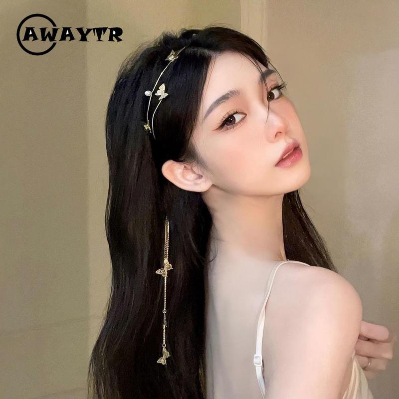 Bờm Tóc Tua Rua Hình Bướm, Chất Liệu Hợp Kim, Băng Đô Thời Trang, Dành Cho Nữ, Phụ Kiện Tóc 7