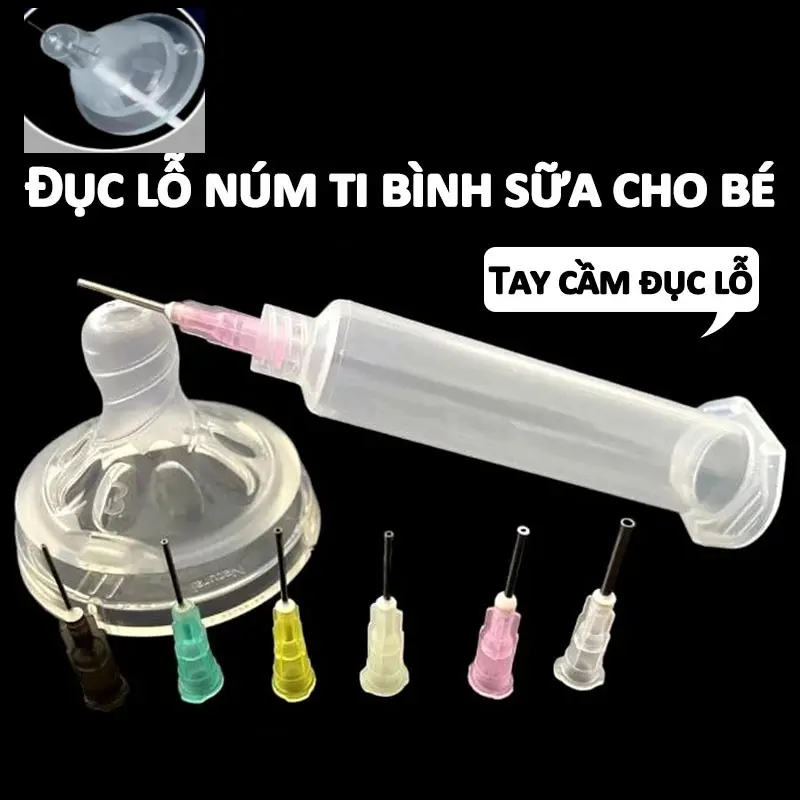 Đục lỗ núm ti bình sữa cho bé-Dập lỗ núm ti tăng size cho bé-Dùng mọi loại núm ti