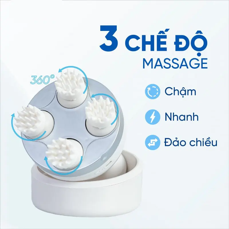 Máy massage đầu dưỡng sinh 3 chế độ, Máy mát xa cầm tay 4 đầu xoay 360 độ, Máy massage đầu mini có kèm dây sạc 2